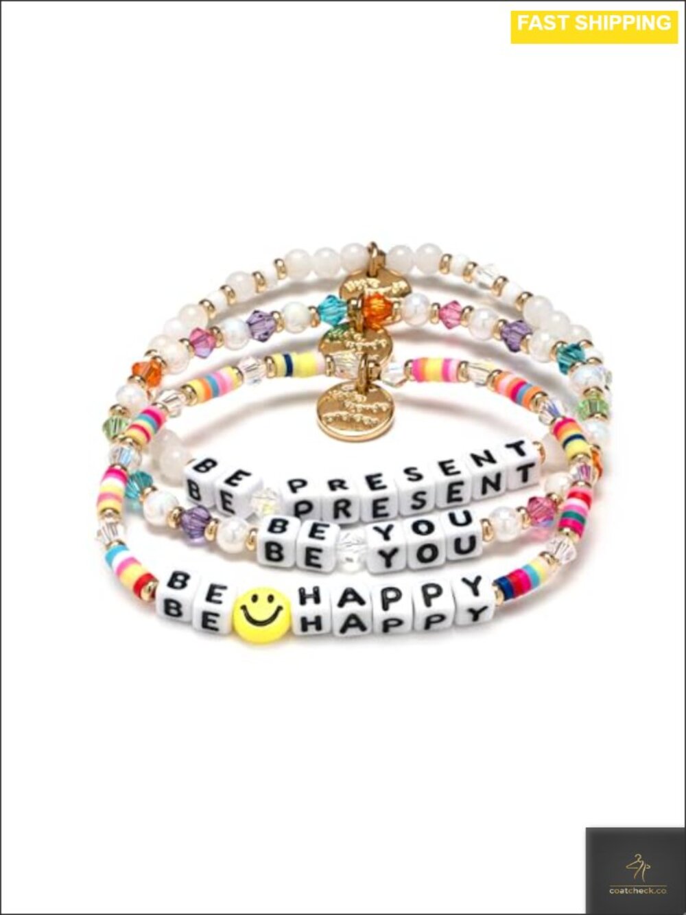 Gold Plated Beaded Stretch Bracelet Kindness Word One Size Fits Most